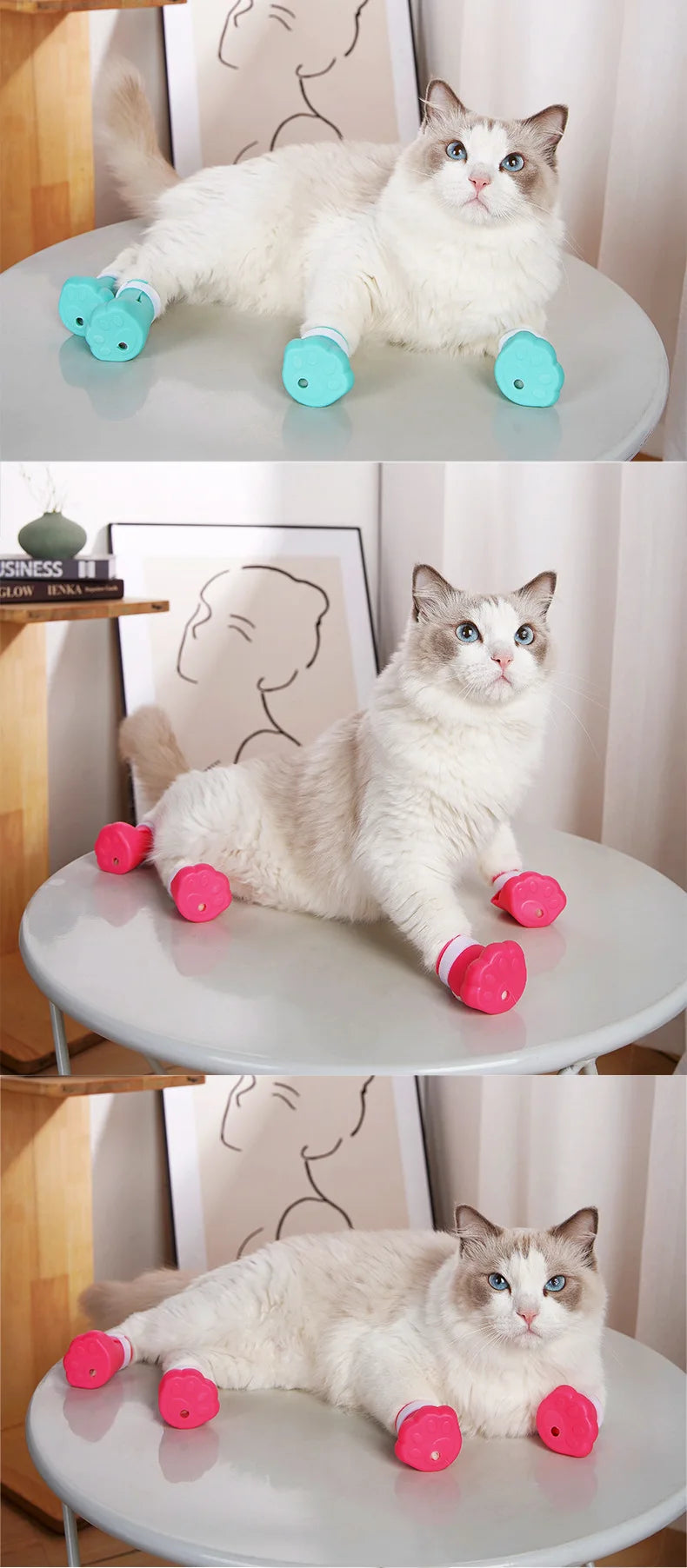 Cat Claw Protector Bath Feeding Bathing Shoes Foot Cover Anti-Scratch for Cats Pet Grooming Silicone Paw Nail Cover Boots