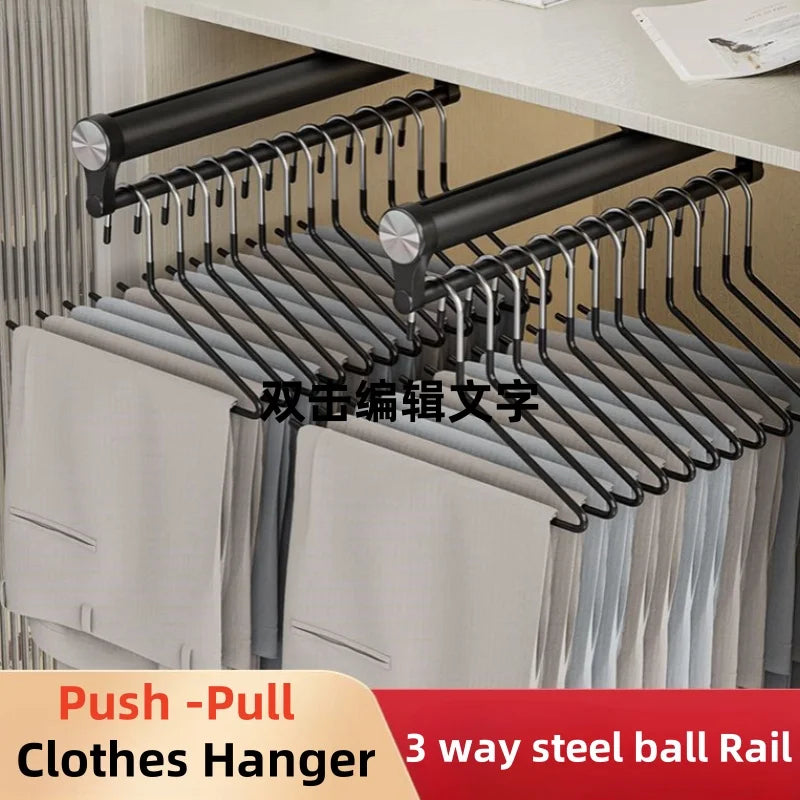 Armoire Dress Rack Trousers Hanger Wardrobe Slide Rail Clothing Holder Cupboard Clothes Storage Racks Push Pull Pants Shelves