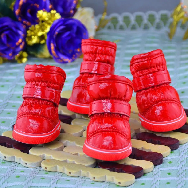 4 Pcs/Sets Winter Dog Waterproof Rain Shoes For Small Dogs Warm Fleece Puppy Pet Shoes Dog Snow Boots Chihuahua Yorkie Teddy Sho