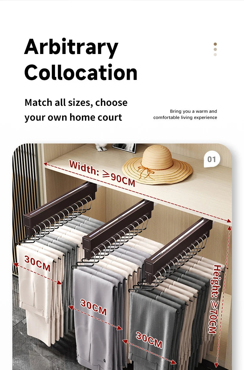 Expandable Sliding Pants Rack Collapsible Drying Holder Aluminum alloy Wardrobe Clothes Rack Wall-mounted Retractable organizer