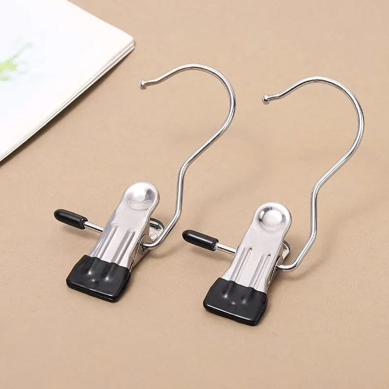 10pcs Stainless Steel Clothespins with Hook Laundry Organizer Portable Hanging Clip Closet Hanger Efficient Clothes Management