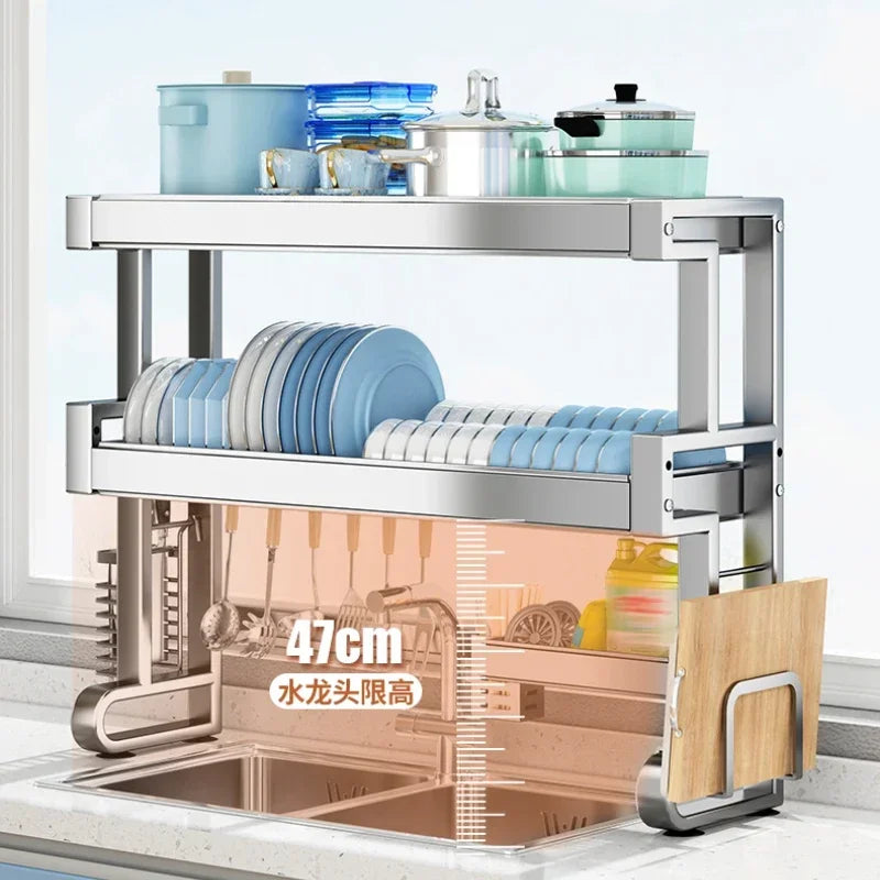304 Stainless Steel Kitchen Shelf Above The Sink Dish Drainer Multifunctional Dish Drying Rack Drainage Ventile Cutlery Organize