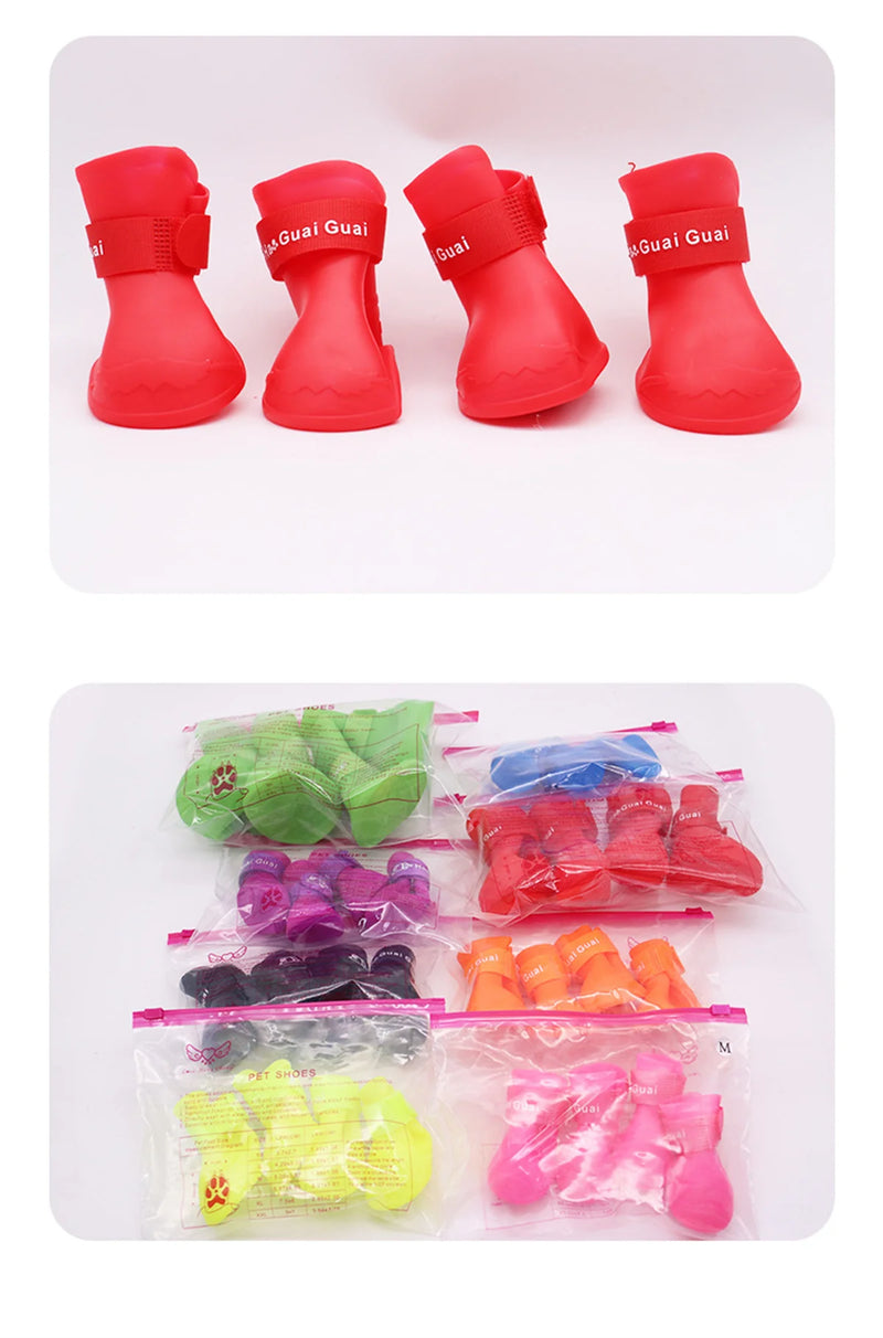 4Pcs Small Medium Large Dogs Cats Outdoor Shoe Dog Ankle Boots Pet WaterProof Rainshoe Anti-slip Rubber Boot Pet Accessories