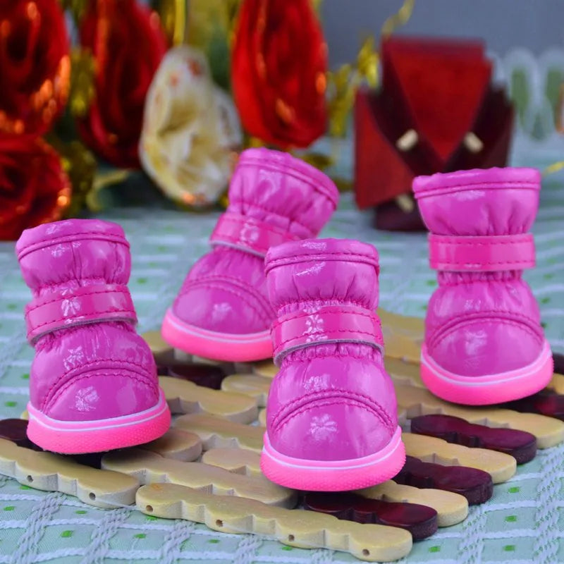 4 Pcs/Sets Winter Dog Waterproof Rain Shoes For Small Dogs Warm Fleece Puppy Pet Shoes Dog Snow Boots Chihuahua Yorkie Teddy Sho
