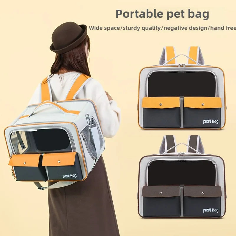 Portable Pet Carrier Backpack for Cats & Small Dogs, Travel-Friendly Cat Cage Bag with Adjustable Shoulder Strap & Pull Handle,