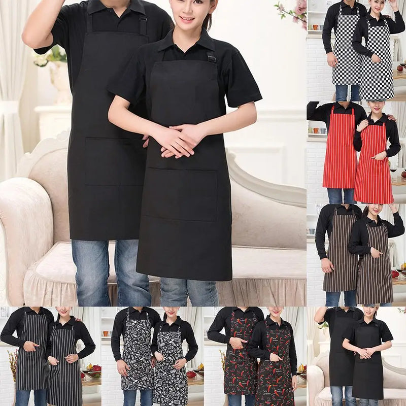 Kitchen Cooking Apron Chef Halterneck Apron With 2 Pockets Catering Sleeveless Aprons Men Woman BBQ Waiter Printing Apron