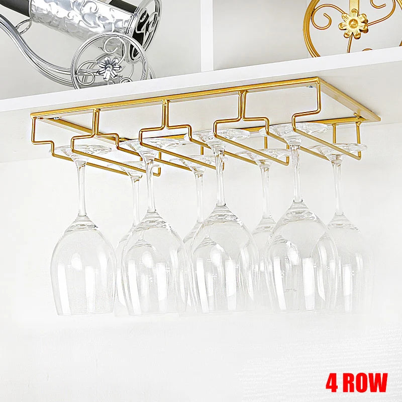 Wine Glass Holder Bartender Stemware Hanging Rack Under Cabinet Champagne Glass Storage Rack Kitchen Multi-purpose Organizer