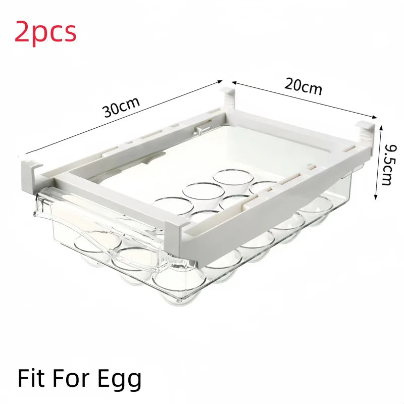 1/2pcs Large Capacity Kitchen Storage Organizer Transparent Refrigerator Egg Container Adjustable Under-Shelf Drawer Storage Box