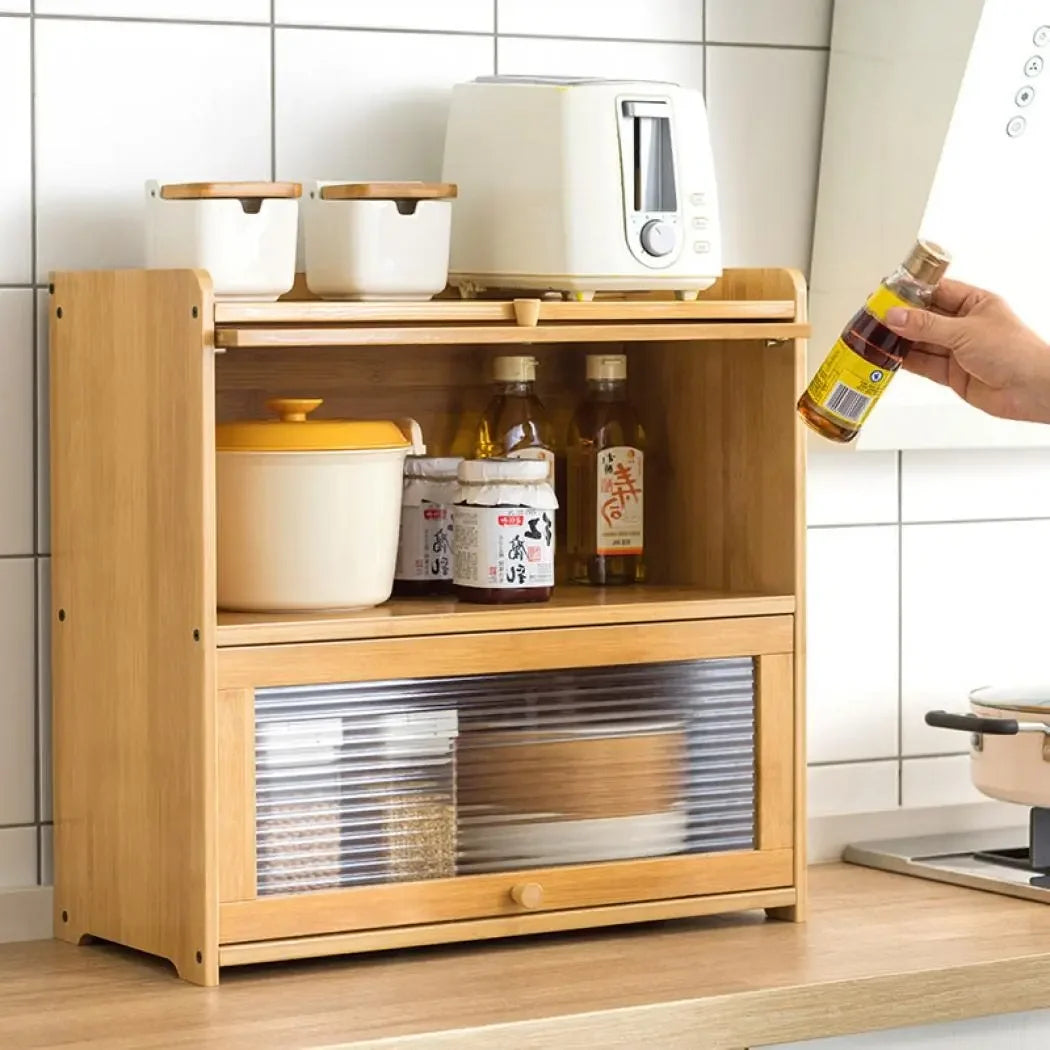 Multipurpose Wood Bathroom Countertop Cabinet Kitchen with 2 Window Doors Storage for Spice Jars Vanity Beauty