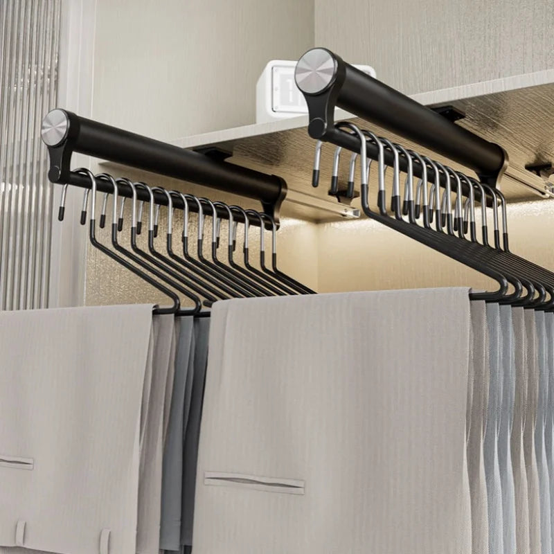 Armoire Dress Rack Trousers Hanger Wardrobe Slide Rail Clothing Holder Cupboard Clothes Storage Racks Push Pull Pants Shelves