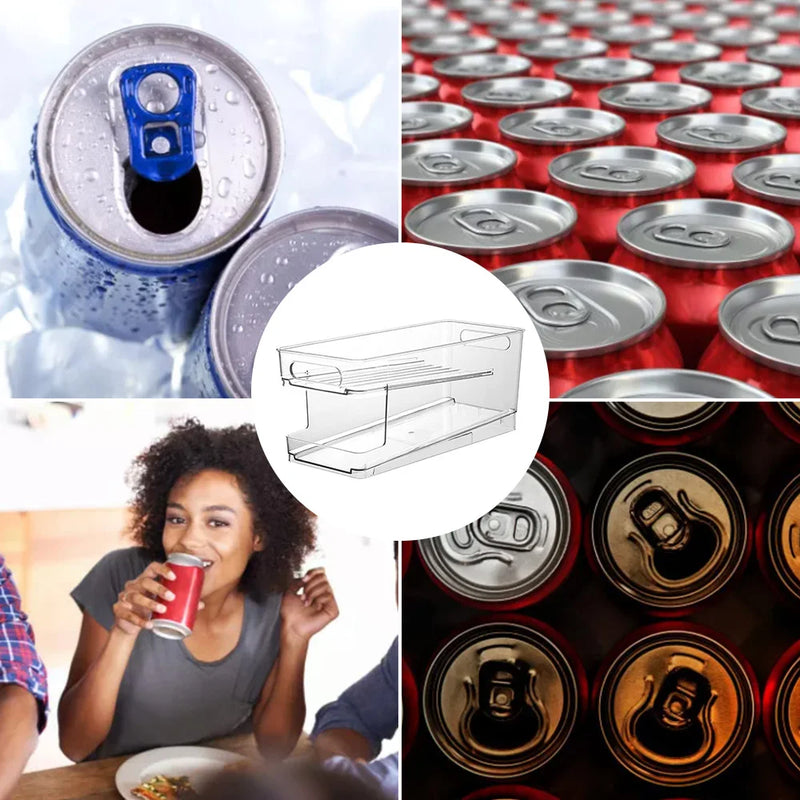 Sistema Organizador de Latinhas para Geladeira ou Freezer, Suporte em 2 camadas, sistema automático por gravidade, organizador de cerveja e refrigerante, grande capacidade, transparente