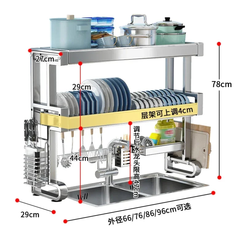 304 Stainless Steel Kitchen Shelf Above The Sink Dish Drainer Multifunctional Dish Drying Rack Drainage Ventile Cutlery Organize