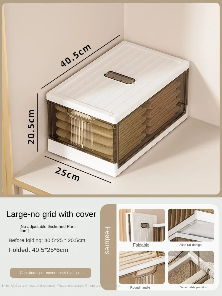 Plastic Wardrobe Clothes Organizer with Handle, Removable Dividers and Cover Stackable Foldable Closet Drawer Storage Box