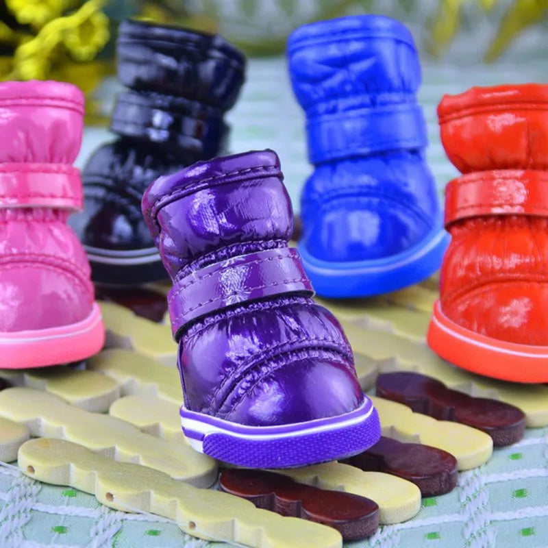 4 Pcs/Sets Winter Dog Waterproof Rain Shoes For Small Dogs Warm Fleece Puppy Pet Shoes Dog Snow Boots Chihuahua Yorkie Teddy Sho