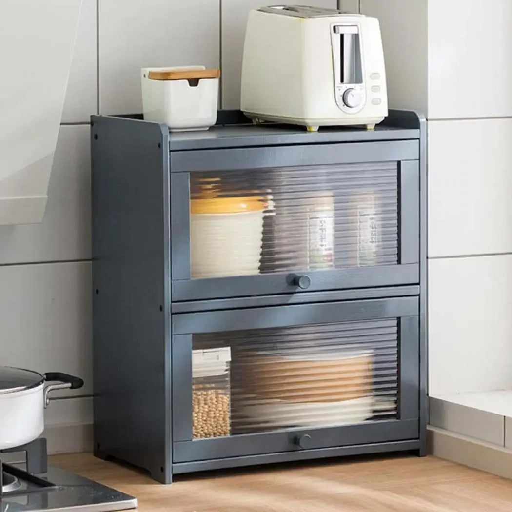 Multipurpose Wood Bathroom Countertop Cabinet Kitchen with 2 Window Doors Storage for Spice Jars Vanity Beauty