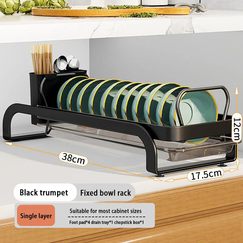 Kitchen Pull-out Dish Bowl Drainer Storage Rack Countertop Sink Cabinet Tableware Built-in Organizer Holder Cupboard Plates Rack
