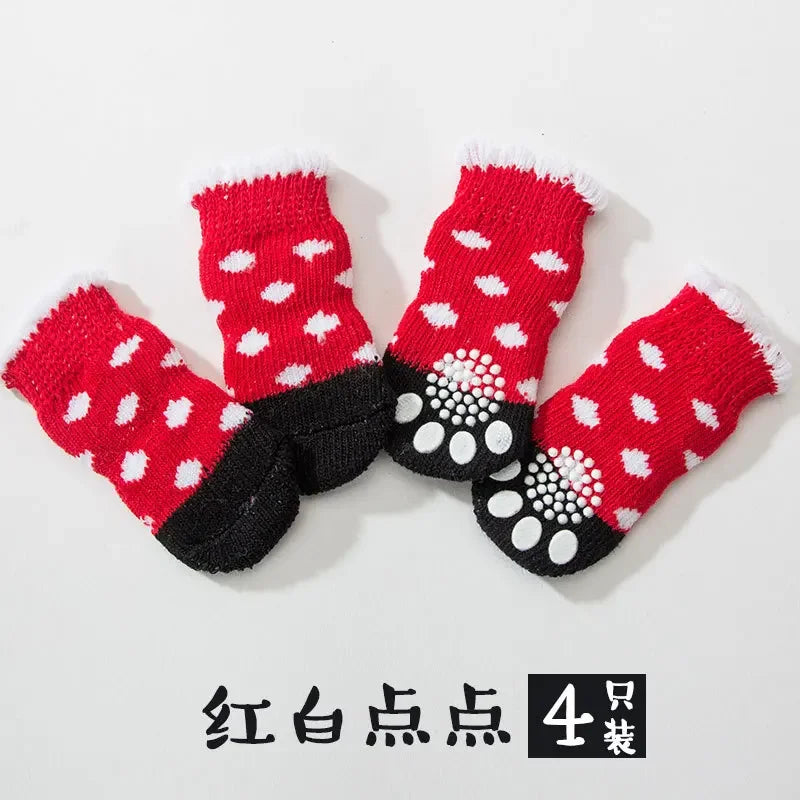 4pcs Cute Cat Socks, Anti-Slip Paw Protector, Comfortable Cotton Knit Indoor Shoes for Small Cats, Autumn Winter Pet Footwear