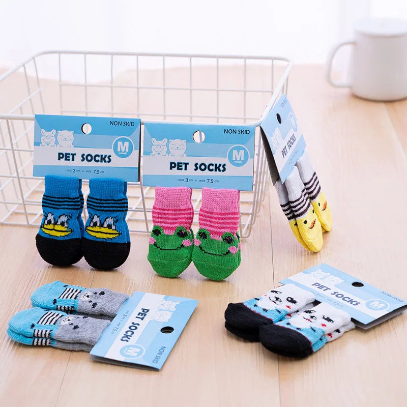 4pcs Cute Cat Socks, Anti-Slip Paw Protector, Comfortable Cotton Knit Indoor Shoes for Small Cats, Autumn Winter Pet Footwear