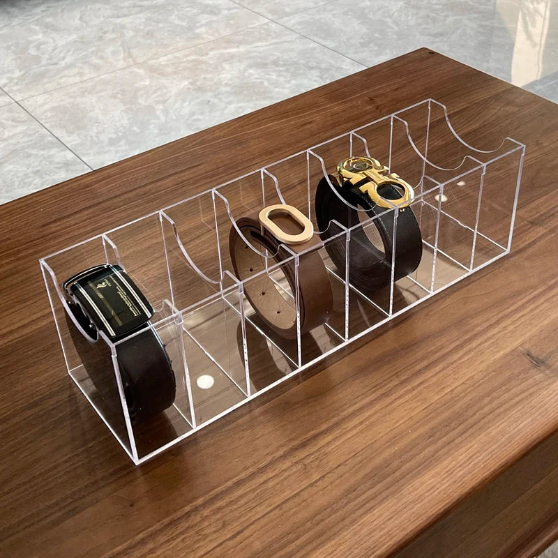 5/8 Grid Clear Acrylic Belt Organizer for Closet,Assemble Belt Storage Box Display Case for Tie Bow Tie Women Men Belt Holder