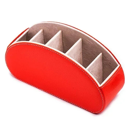 5 Grid Pu Leather Organizer Remote Control Phone And Tv Holder Desk Storage Box Cosmetics Brush