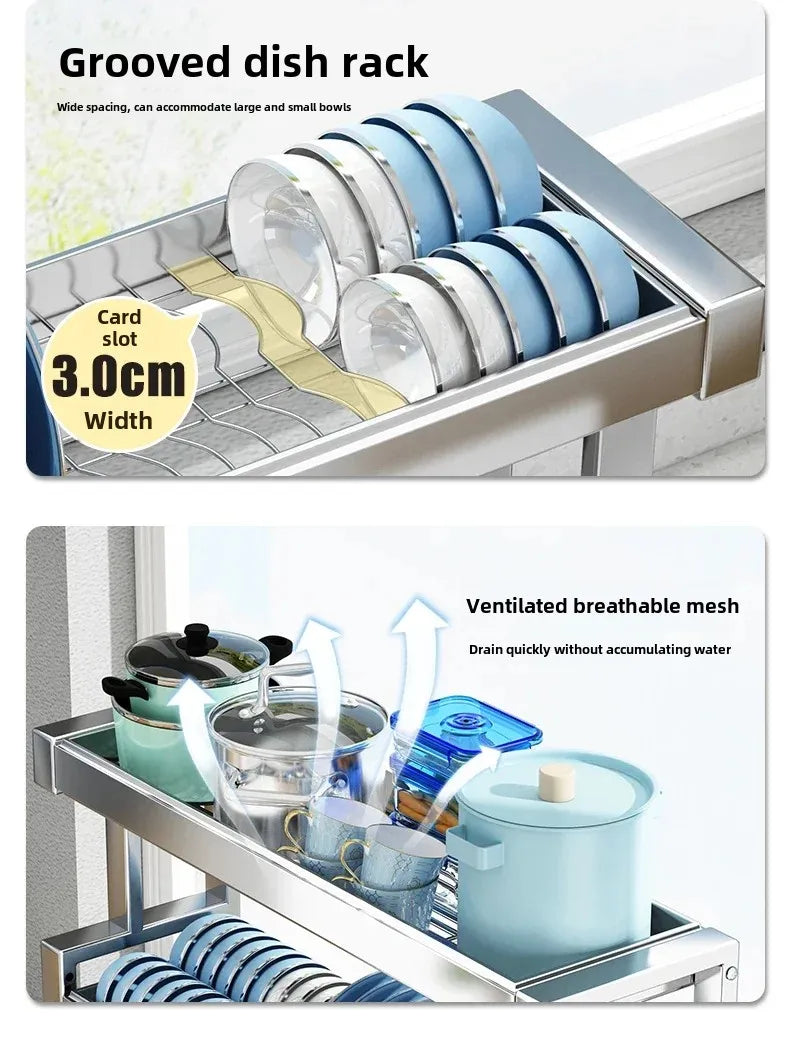 304 Stainless Steel Kitchen Shelf Above The Sink Dish Drainer Multifunctional Dish Drying Rack Drainage Ventile Cutlery Organize