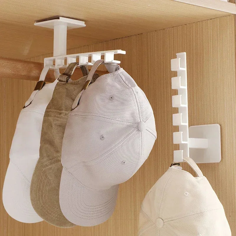 HOT 6 Hooks Hat Holder Shaped Baseball Cap Storage Rack Wall Mount Belt Multifunctional Storage Without Punching Economic Hook