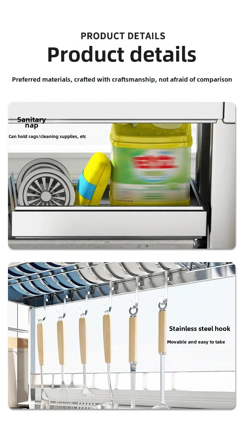 304 Stainless Steel Kitchen Shelf Above The Sink Dish Drainer Multifunctional Dish Drying Rack Drainage Ventile Cutlery Organize