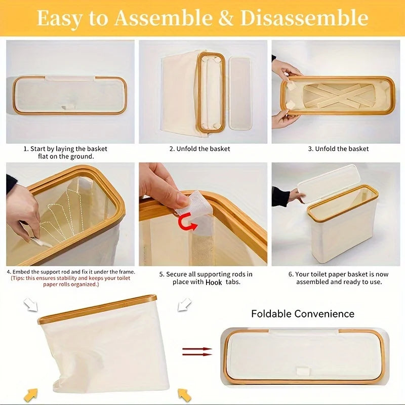 Foldable Toilet Paper Storage Basket with Lid Handle Waterproof Toilet Paper Holder Stand Bathroom Organizer Cabinet Container