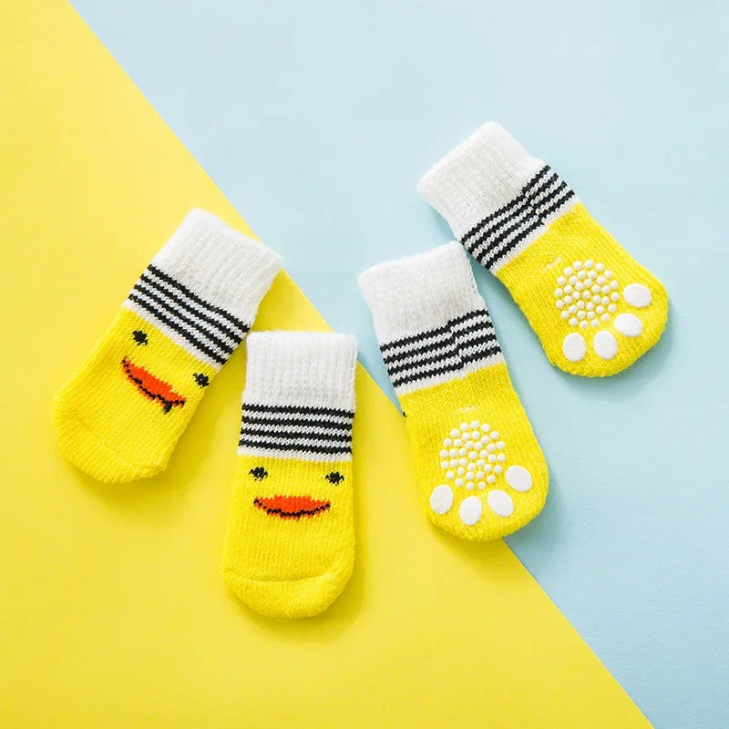 4pcs Cute Cat Socks, Anti-Slip Paw Protector, Comfortable Cotton Knit Indoor Shoes for Small Cats, Autumn Winter Pet Footwear
