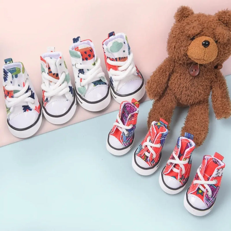 4Pcs Wear-resistant Dog Canvas Shoes Non-slip Breathable Pet Denim Boots Casual Fashion Puppy Sport Sneaker For Small Dogs Cats