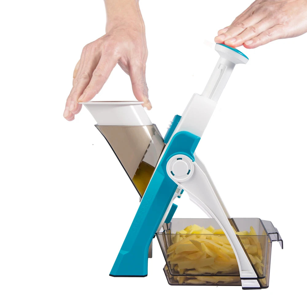 Cortador Fatiador Picador de Alimentos Legumes Frutas, Vegetais, Batatas, Aço Inox Plástico ABS Acessório de Cozinha, Organizador de Cozinha