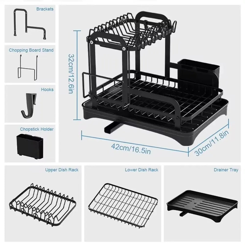 2025 NEW 2-layer countertop tableware storage rack drain plate bowl dish drain rack kitchen dish drain rack with drain rack