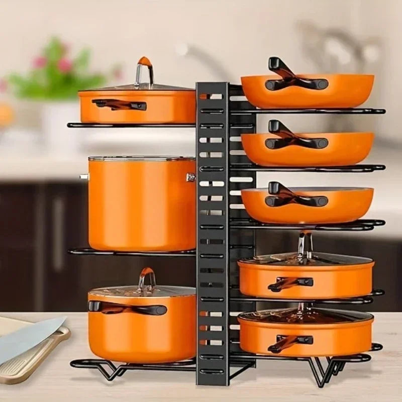 8-Tier Heavy Duty Pot Rack Organizer Kitchen Storage Holders Durable Space-saving Cabinet Holder for Pots Pans and Lids