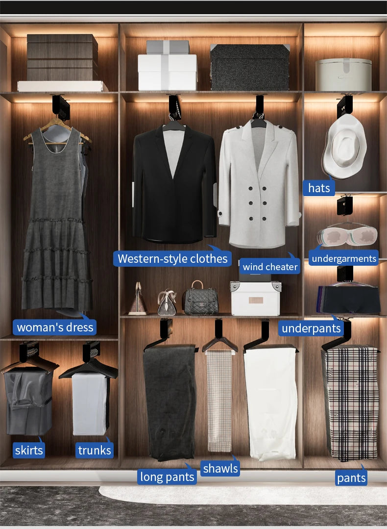 Closet shallow closet retractable hangers Cabinet hanging rod vertical pull-out top mounted trouser rack free of holes