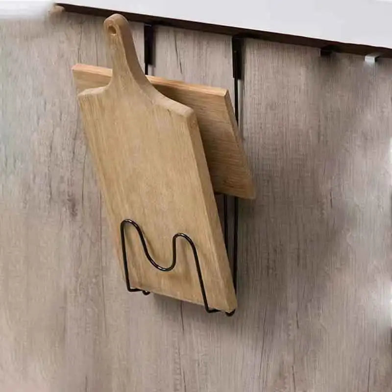 Cutting Board Kitchen Shelf, Double-Layer Perforation-Free Cabinet Hanger, Rag, Cutting Board Storage And Finishing Iron Hanger