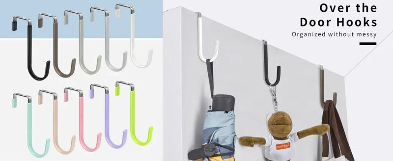 Over the Door Hooks 4 Pack Hangers Hooks Rubber Prevent Scratches Heavy Duty Organizer Bedroom Hanging Clothes Storage Holder