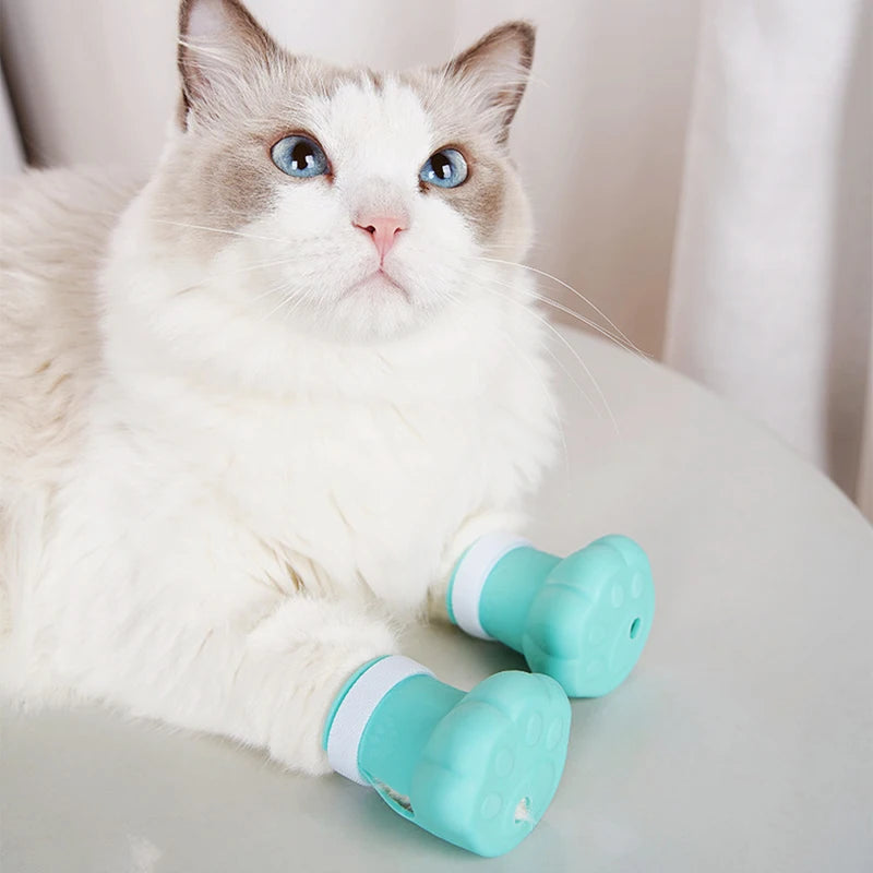 Cat Claw Protector Bath Feeding Bathing Shoes Foot Cover Anti-Scratch for Cats Pet Grooming Silicone Paw Nail Cover Boots