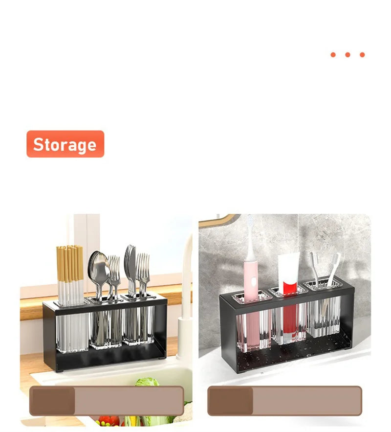 Kitchen Cutlery Organizer Knife Stand Carbon Steel Drain Storage Holder Multifunction Cutlery Storage Rack Bathroom Tray holder