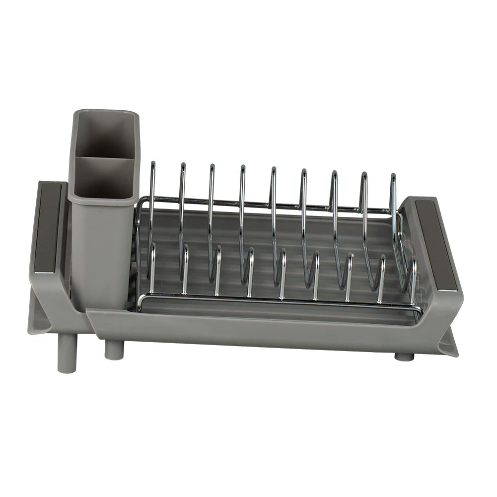 Dish Drying Rack Extendable Dish Rack for Kitchen Countertop with Draining Tray Rustfree Rack for 8 Plates with 2 Utensil Holder