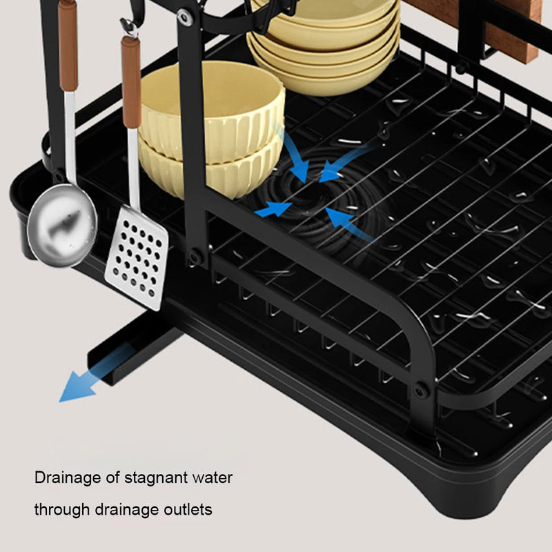 2025 NEW 2-layer countertop tableware storage rack drain plate bowl dish drain rack kitchen dish drain rack with drain rack