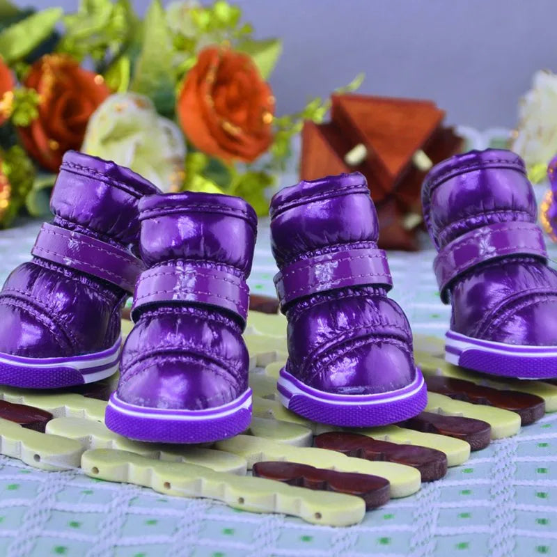 4 Pcs/Sets Winter Dog Waterproof Rain Shoes For Small Dogs Warm Fleece Puppy Pet Shoes Dog Snow Boots Chihuahua Yorkie Teddy Sho