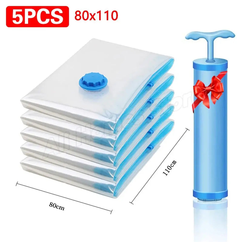 8/5/3PCS Vacuum Storage Bags Compression Pack Vacuum Bag for Down Storing Clothes Bedding Blanket Space Save Travel BagOrganizer