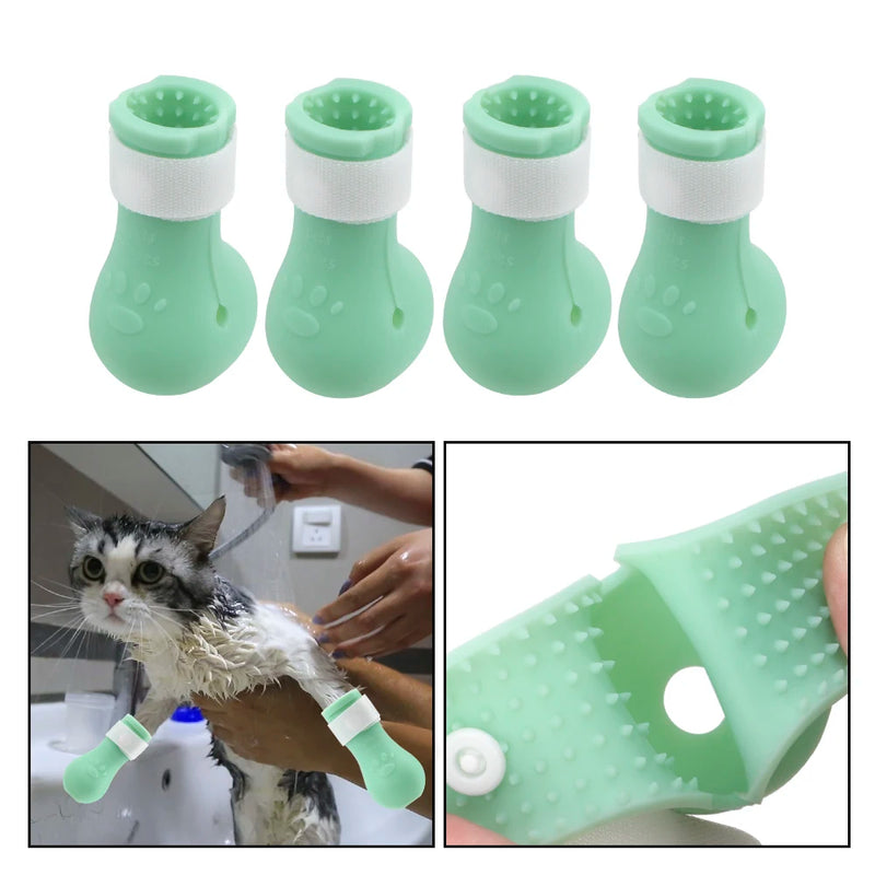 Washing Anti-Scratch Cut Nails Bath Anti-Scratch Bite Washing Shoes Pet Paw Protector Boots Cat Feet Set Bath Supplies