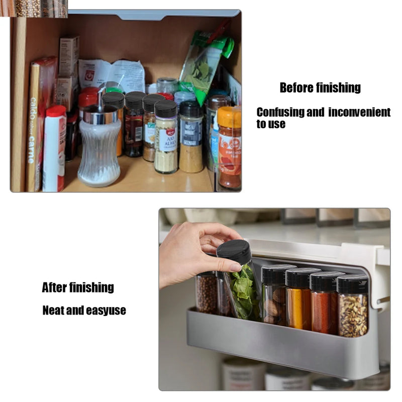 Self-adhesive Under Desk Drawer Hidden Seasoning Bottle Organizer Rack Kitchen Supplies Storage Spice Bottle Storage Rack