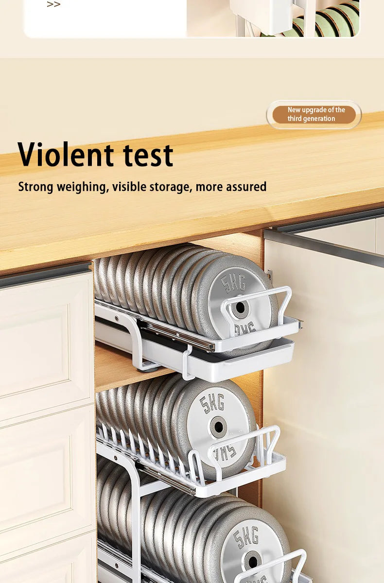 Kitchen Pull-out Dish Bowl Drainer Storage Rack Countertop Sink Cabinet Tableware Built-in Organizer Holder Cupboard Plates Rack