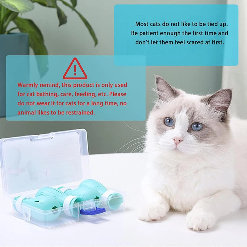 Cat Anti-Scratch Shoes Djustable Pet Bath Wash Boots Cat Claw Protector Paw Pattern Pet Grooming Supplies for Bathing Treating
