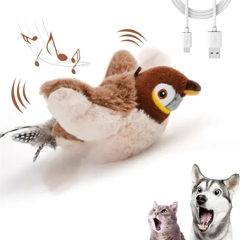 Hot Cat Interactive Toys Catnip Electric Pat Bird (with Catnip) Dog Cats Touch-Activated Squeaky Plush Toy Pet USB Rechargeable