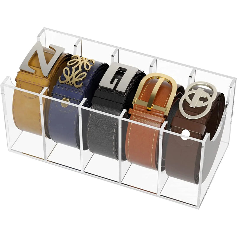 5/8 Grid Clear Acrylic Belt Organizer for Closet,Assemble Belt Storage Box Display Case for Tie Bow Tie Women Men Belt Holder