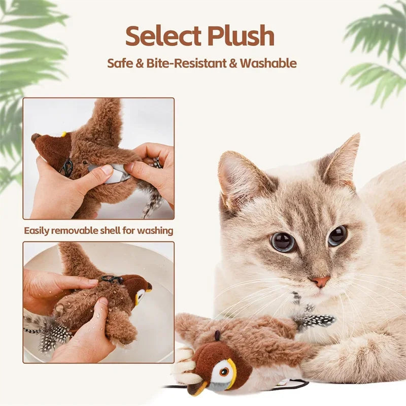 Hot Cat Interactive Toys Catnip Electric Pat Bird (with Catnip) Dog Cats Touch-Activated Squeaky Plush Toy Pet USB Rechargeable