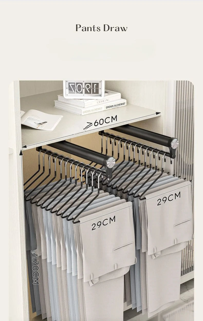 Armoire Dress Rack Trousers Hanger Wardrobe Slide Rail Clothing Holder Cupboard Clothes Storage Racks Push Pull Pants Shelves